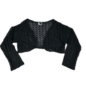Vintage 90s Black Crochet Open Knit Croptop Cardigan Coverup Goth Grunge Indie